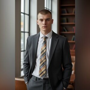 Ben Sherman Yellow and Gray Plaid Tie